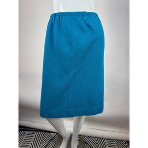 Vintage Blue Elastic Waist Textured Skirt RN 21820 Mid-Length Womens Retro Style